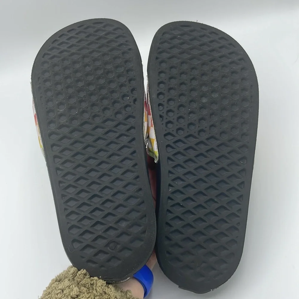 Vans Purple and Red Slide Sandals with Checkered Pattern